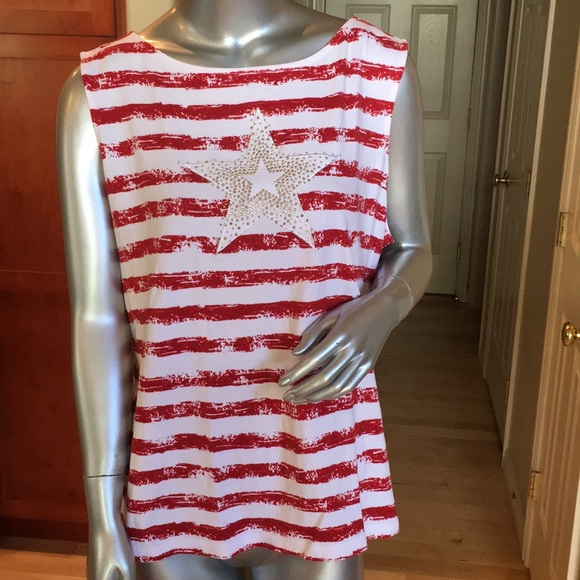 Karen Scott Patriotic Star And Stripes Top - Picture 1 of 7